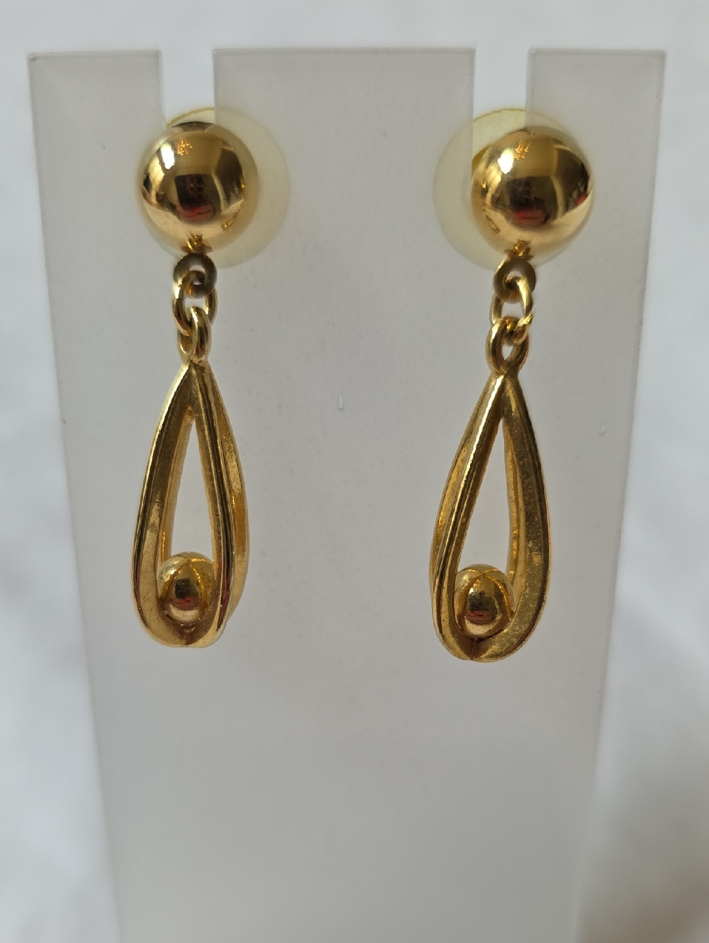 Gold Teardrop Ball Dangle Earrings - Vintage 1980s